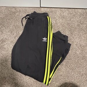 Adidas Black Joggers with Neon Yellow Stripes